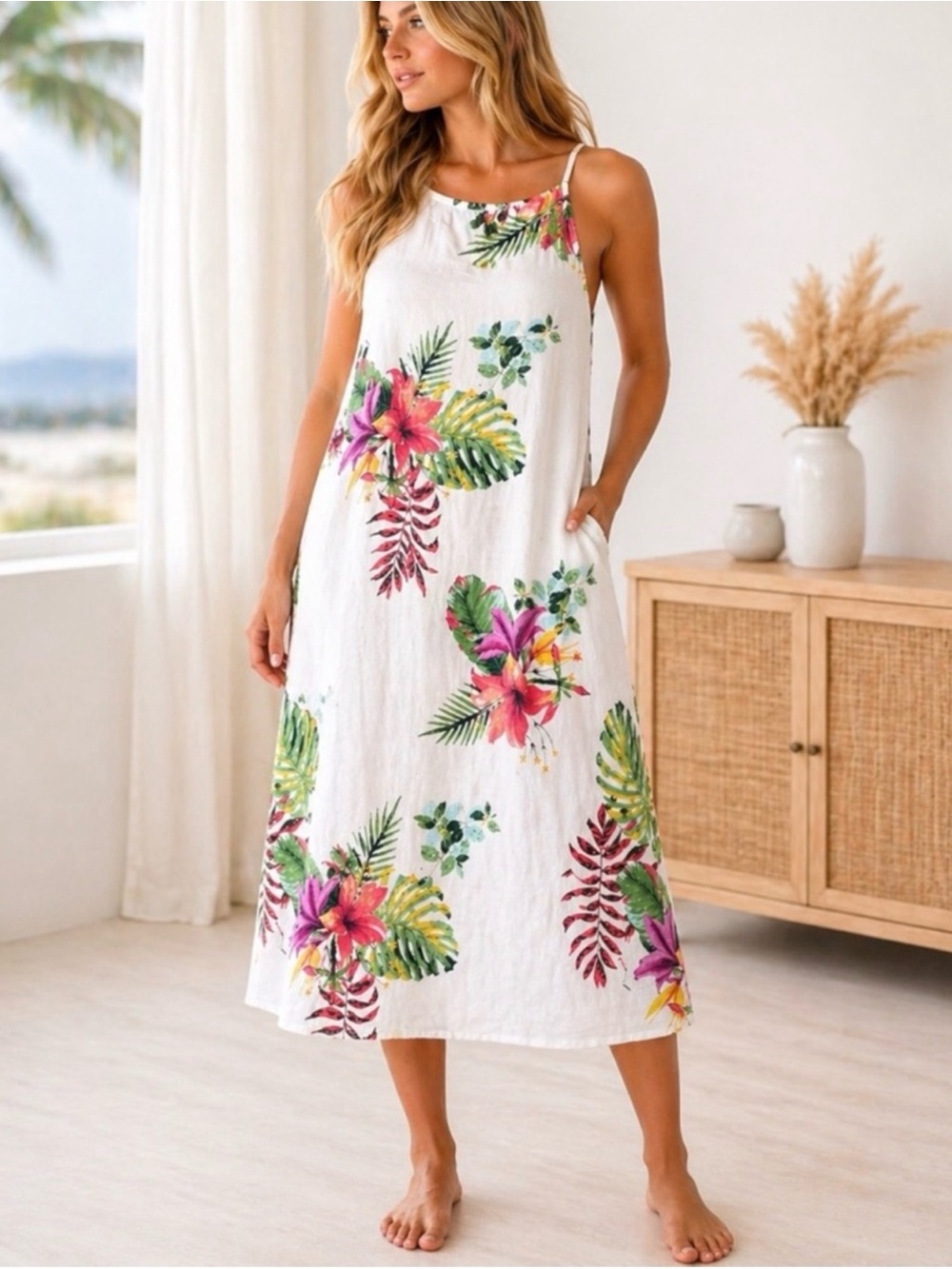 Women’s White Floral Midi Sundress b179